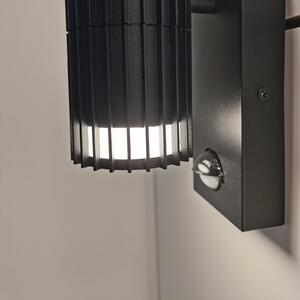 Searchlight Zunanja stenska svetilka Detroit, črna, višina 22 cm, senzor, 2-žarilna, Črna, Aluminij, Sodobni