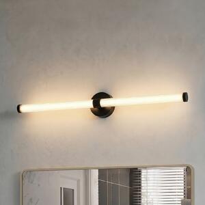Lucande LED stenska svetilka Melisa, črna, 90 cm, CCT, IP44, Črna, Kopalnica, Steklo, Sodobni