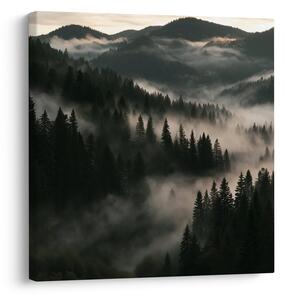 Slika gorska dolina, ovita v meglo