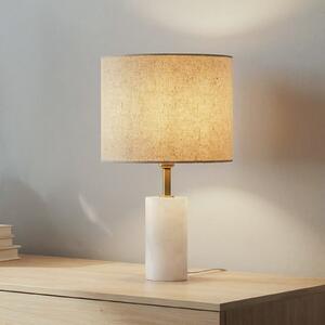 Lindby namizna svetilka Alabaster, bela/bež, Ø 25 cm, marmor, E27, Bež, Dnevna soba / jedilnica, Tkanine / tekstil, Skandinavski