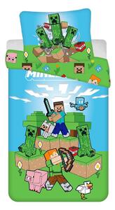 Zeleno-modra enojna bombažna otroška posteljnina 140x200 cm Minecraft "Outdoor Mobs" – Jerry Fabrics