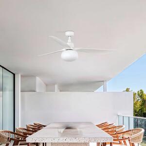 FARO BARCELONA Stropni ventilator z lučjo Outwood, bel, DC, tih, Ø150 cm, zatemnjen, Bela, Dnevna soba / jedilnica, Plastika, Sodobni