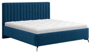 OBLAZINJENA POSTELJA 140 cm x 200 cm , tekstil temno modra