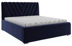 OBLAZINJENA POSTELJA 140 cm x 200 cm , tekstil temno modra