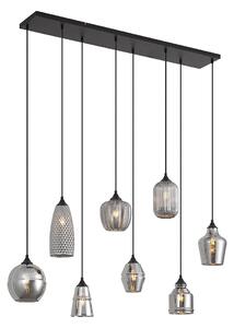 Art Deco viseča svetilka črna z dimnim steklom 8-Lights - Hanne