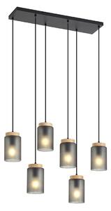 Sodobna viseča svetilka črna z lesom in mat sivo steklo 6-luči - Umbra