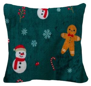 Mikropliš prevleka za blazinico SNOWMAN AND GINGERBREAD 45x45 cm, zelena