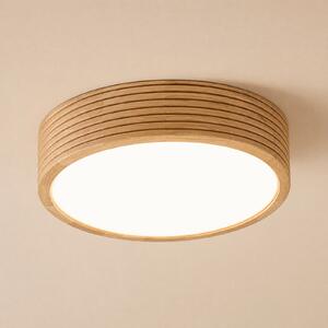 Lamkur Stropna svetilka Linaro, hrastov les/steklo, premer 38 cm, E27, zatemnjen, Les, Dnevna soba / jedilnica, Les