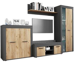 DNEVNI REGAL, antracit, medeni hrast