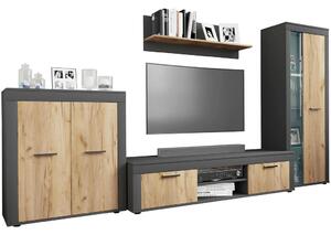 DNEVNI REGAL, antracit, medeni hrast