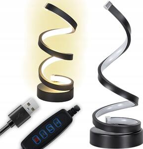 LED spiralna namizna svetilka 3 barve svetlobe USB črna