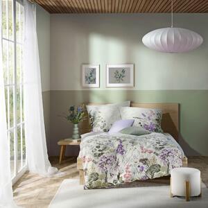 POSTELJNINA Blommy Fields 140/200 cm mako saten olivno zelena