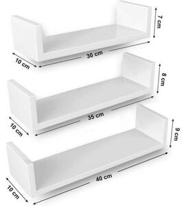 Set 3 stenskih polic beli visoki sijaj | SONGMICS