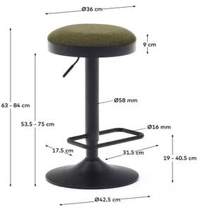 Temno zeleni oblazinjeni barski stoli v kompletu z nastavljivo višino 2 ks (višina sedeža 53,5 cm) Zaib – Kave Home