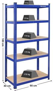 Kovinska skladiščna polica za težke obremenitve, 90 x 180 x 40 cm, nosi do 875 kg | SONGMICS