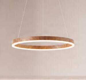Lucande LED-visoka svetilka Thelma, oreh/siva, Ø 70 cm, zatemnjen, Les, Dnevna soba / jedilnica, Plastika, Sodobni