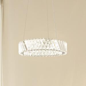 Lucande LED viseča svetilka Glacis, kristal, Ø 40 cm, krom, Prozorna, Dnevna soba / jedilnica, Steklo, Dizajn