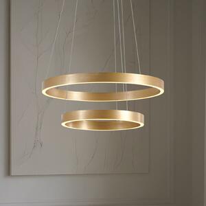 Lucande LED viseča svetilka Yonam, Ø 60 cm, 2-svetilna, zlata, CCT, zatemnjen, Zlata / medeninasta, Dnevna soba / jedilnica, Kovina, Sodobni
