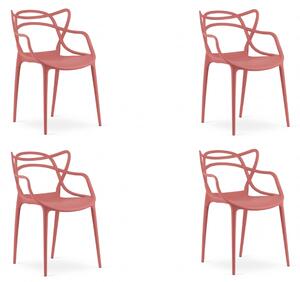 Set 4 stolov iz plastike KATO, koralna