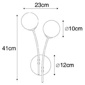 Moderna stenska svetilka črna z opalnim steklom 2-light - Atene