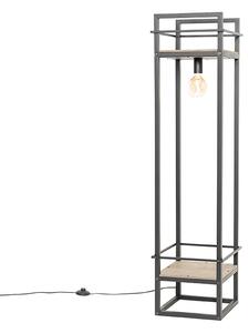 Industrijska stoječa svetilka črna z lesom - Cage Rack