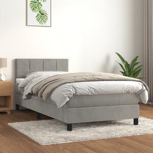 VidaXL Box spring postelja z vzmetnico svetlo siva 100x200 cm žamet