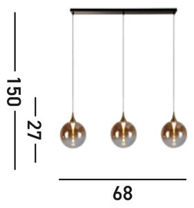 LED viseče svetilo Alchemy, 3-svetlobno, črno, jantar, steklo