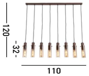 Švedska II viseče svetilo, osem luči, dolgo, jeklo, steklo, E27