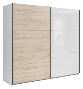 Garderobna omara Boston DR121, Sonoma hrast, Bela, 195.5x220x60cm, Vrata omare: Drsna