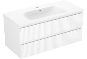 Mexen Rivel kopalniška omara 100 cm z umivalnikom Vela, 2 predala, rebrasta, bela mat - 91A20-10047-2-BFF01-W23M01