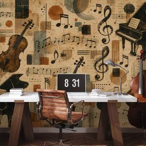 Fototapeta vintage glasbeni instrumenti in note