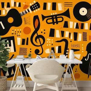 Tapeta retro glasbeni instrumenti na oranžni