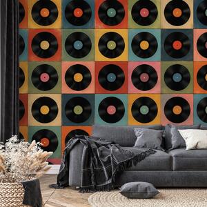 Tapeta retro vinilne plošče na barvnem ozadju