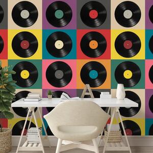 Tapeta retro vinilne plošče na barvnem ozadju