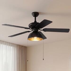 Lucande stropni ventilator s svetlobo Shamoian, tih, Ø 130 cm, Črna, Dnevna soba / jedilnica, Kovina, Vintage