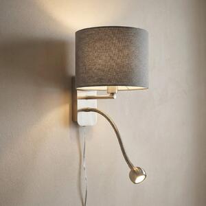 Trio Lighting Hotelska stenska svetilka z bralno lučko LED, okrogla, siva, Siva, spalnica, Kovina, Sodobni, Svetilka za branje