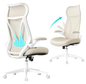 Ergonomska pisarniška stolica z nastavljivo višino in zložljivimi naslonjali za roke, bež