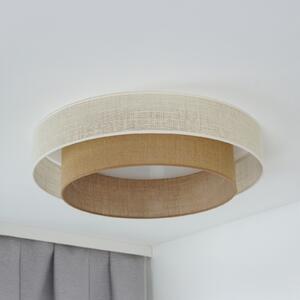 LED stropna svetilka Luneta, juta, bela/rjava, Ø 60 cm, 3-stopenjska zatemnitev