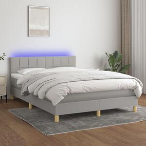 VidaXL Box spring postelja z vzmetnico LED sv. siva 140x200 cm blago