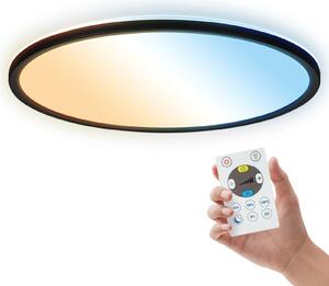 B.K. Licht LED-stropna svetilka Shallow, črna, Ø 42 cm, IP44, plastika, CCT, zatemnjen, Črna, Študija / pisarna, Plastika