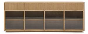 Vitrina v hrastovem dekorju z drsnimi vrati v naravni barvi 200x80x40 cm Helvine – Kave Home
