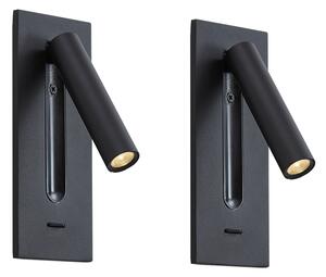 Komplet 2 modernih stenskih svetilk črne barve z LED - Plaza