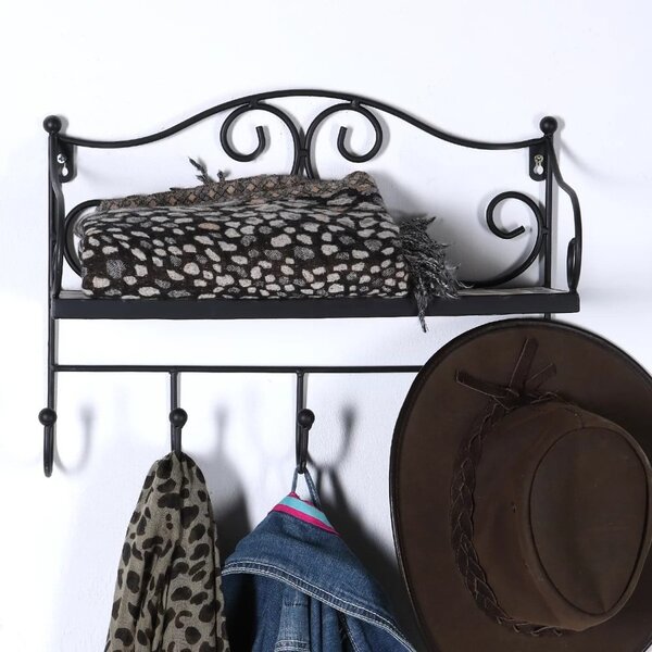 Črn kovinski stenski obešalnik s polico 42 cm Almeria – Garden Pleasure