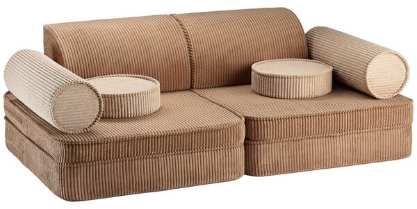 Rjava otroška sedežna garnitura iz rebrastega žameta 132 cm Settee – Wigiwama