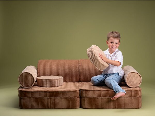 Rjava otroška sedežna garnitura iz rebrastega žameta 132 cm Settee – Wigiwama