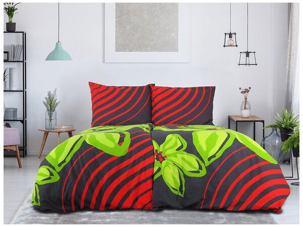 Bombažna posteljnina FLOERIC rdeče-zelena Dimenzije posteljnine: 70 x 90 cm | 140 x 200 cm
