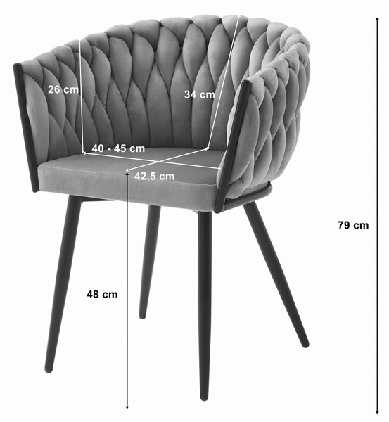 Žametni jedilni fotelj ORION VELVET s črnimi nogami, svetlo siv