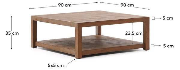 Mizica iz masivnega tika v naravni barvi 90x90 cm Sashi – Kave Home