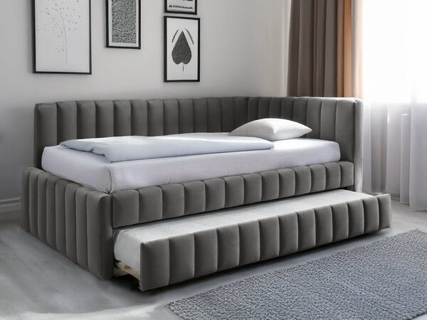 Oblazinjena postelja COMFINO VELVET z izvlečnim ležiščem 120 x 200 cm, siva