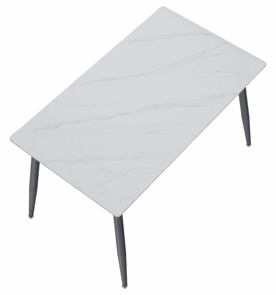 KONDELA Jedilna miza, bel marmor/črna, 121x71 cm, FLORENC TYP 1